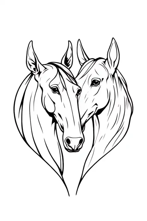 Great Dane with cream palomino horse heads in the shape of a heart  tattoo design idea