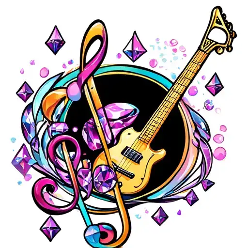 feminine music notes and diamonds sparkles tattoo design idea