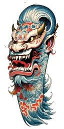 oni demon mask, finger waves crashing tattoo design idea