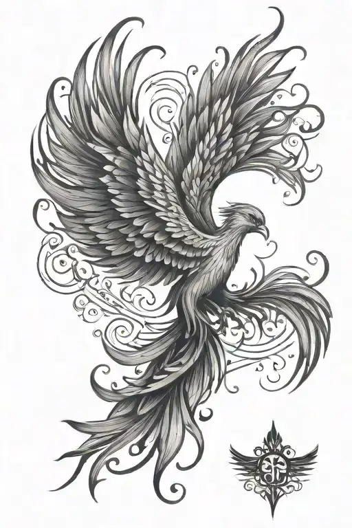 phoenix soaring and semicolon tattoo design idea