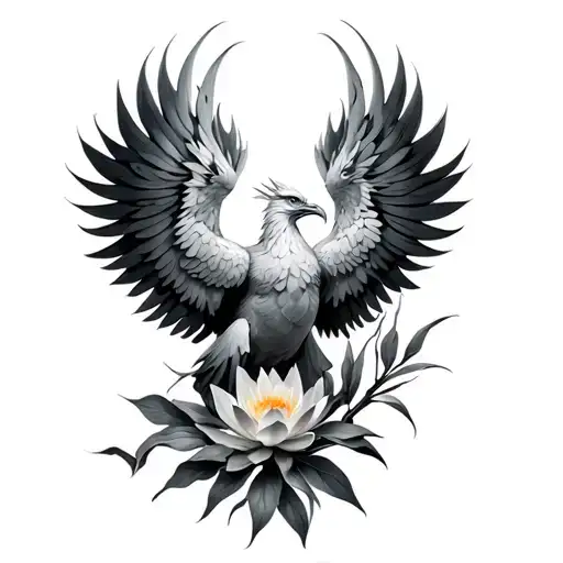 A phoenix holding a lotus branch in its claws tattoo design idea