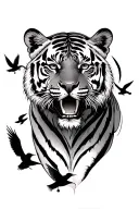 tiger surrounded with swallow flying away tattoo design idea