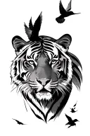 tiger surrounded with swallow flying away tattoo design idea