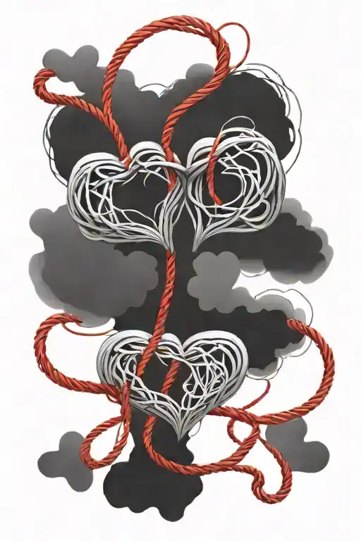 Red string of fate connecting two hearts   tattoo design idea