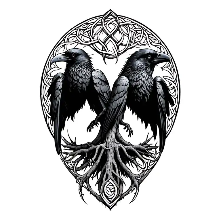 Celtic ravens with tree of life tattoo design idea