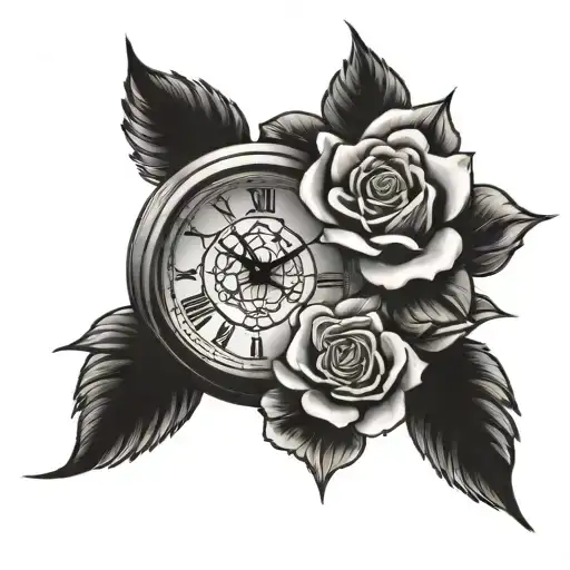 respect the past create you future clock with roses tattoo design idea
