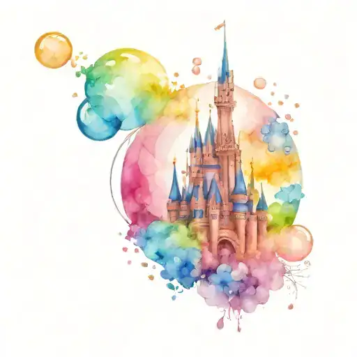 bubbles and disney castle tattoo design idea