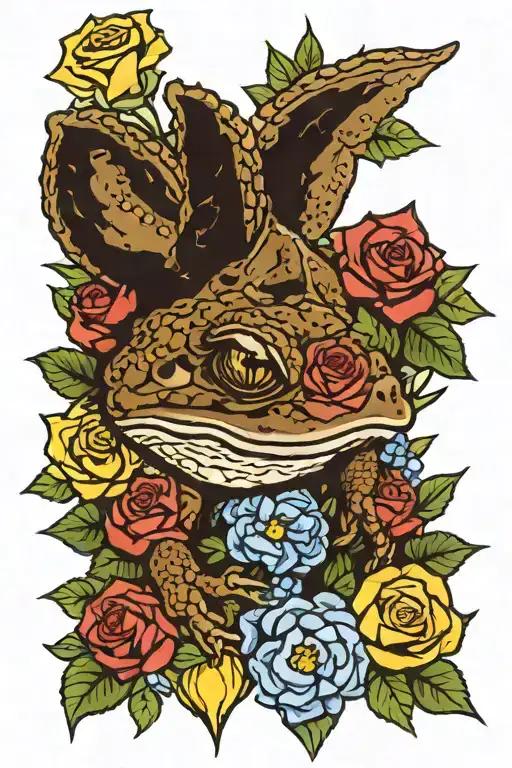 texas, horned toad, cross, bobcat, yellow rose, bluebonnet tattoo design idea