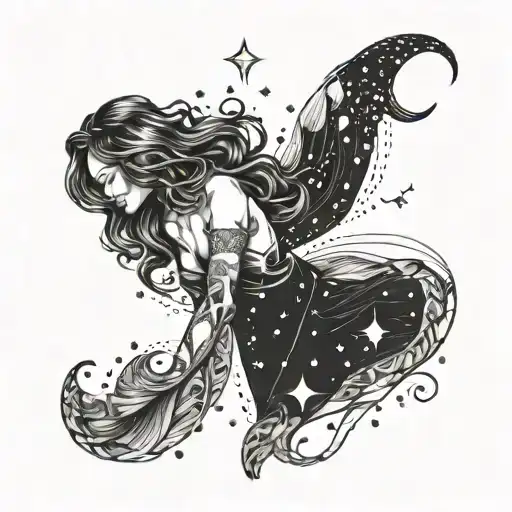 Aquarius constellation intertwined with mermaid tails tattoo design idea