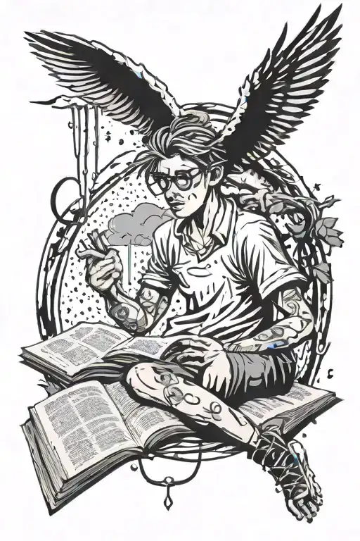 tattoo rain boy tree newspaper tattoo design idea