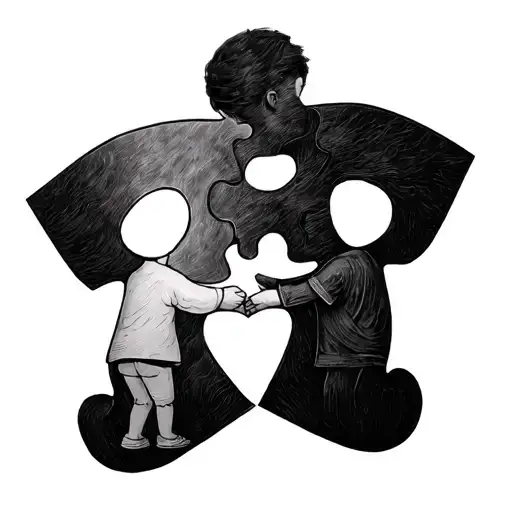 autism puzzle dad and son holding hands tattoo design idea