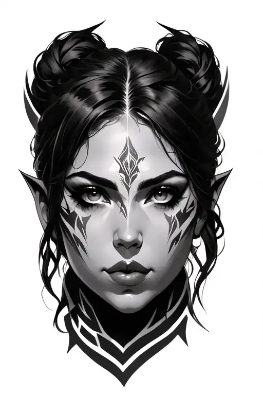 Mirana from Dota 2 only face tattoo front view though camera tattoo design idea
