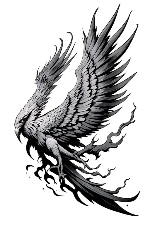 Phoenix rising from ashes symbolizing overcoming tattoo design idea
