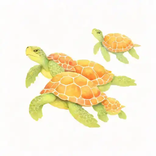 big turtle with 5 baby turtles following  tattoo design idea