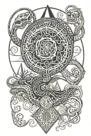 tree snake one pyramid black eagle waterfalls eyeball wheelchair sun, moon ,whale, dragon emersing, yinyang skull roses tattoo design idea