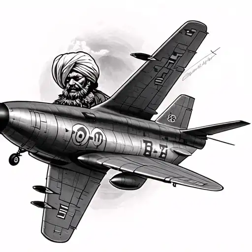 airplane, sikh warrior tattoo design idea