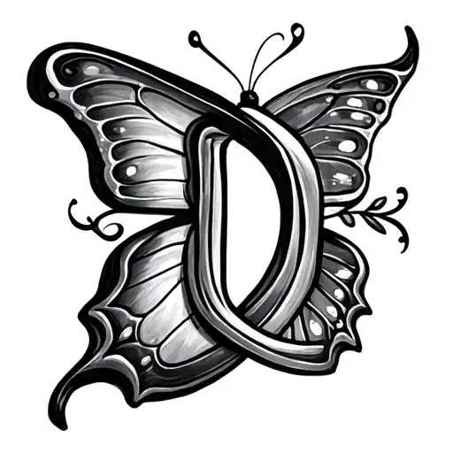 D, H, infinity symbol, butterfly tattoo design idea