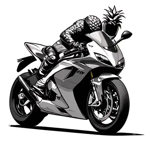 Small tattoo of a zx10r with a guy with full gear wearing an pineapple helmet  tattoo design idea
