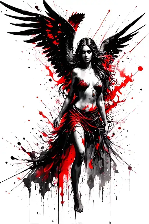 biblical seraphim woman with burned off wings tattoo design idea