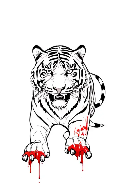 tiger with zombie paws and blood dripping from its fur tattoo design idea