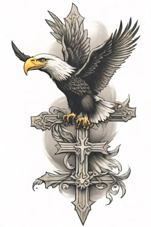 cross with bald eagle head tattoo design idea