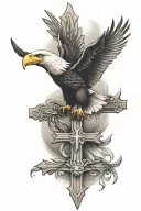 cross with bald eagle head tattoo design idea