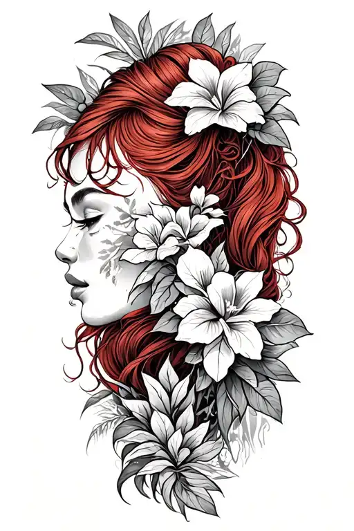 mother nature, hawaii, red hair tattoo design idea