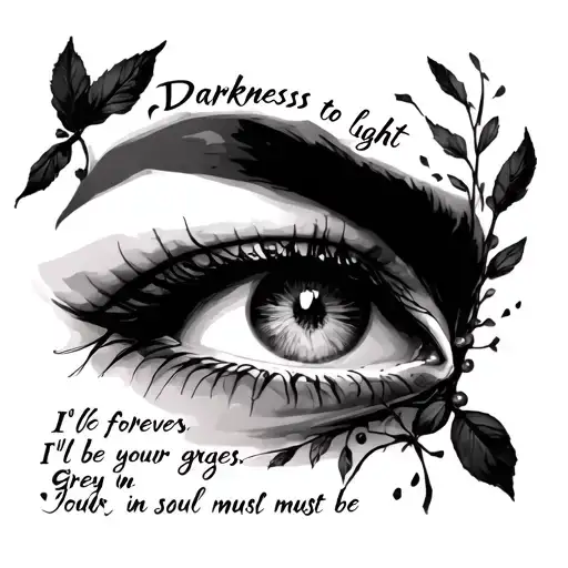 make me a tattoo with the words "Darkness to light, I'll be forever graciousGrey in your eyes, your soul must be si tattoo design idea