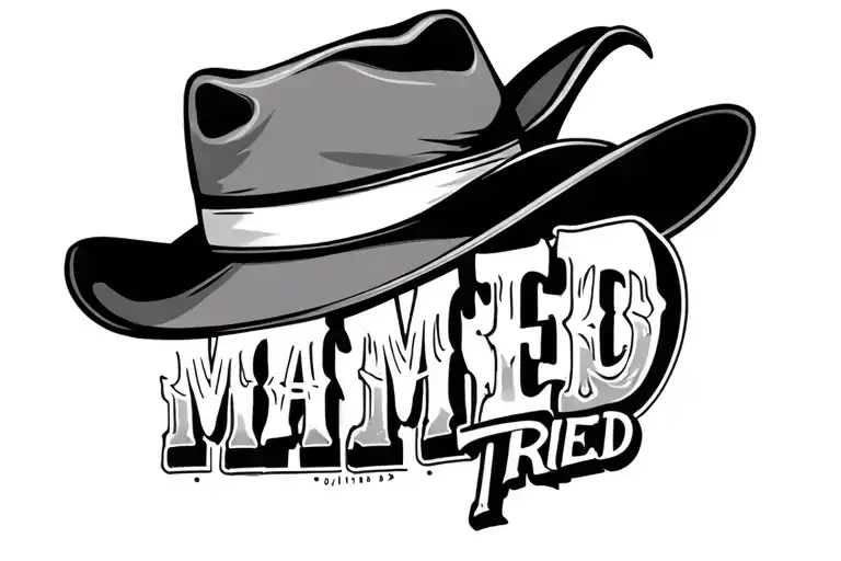 Western Font that says MAMA TRIED with a cowboy hat on top tattoo design idea