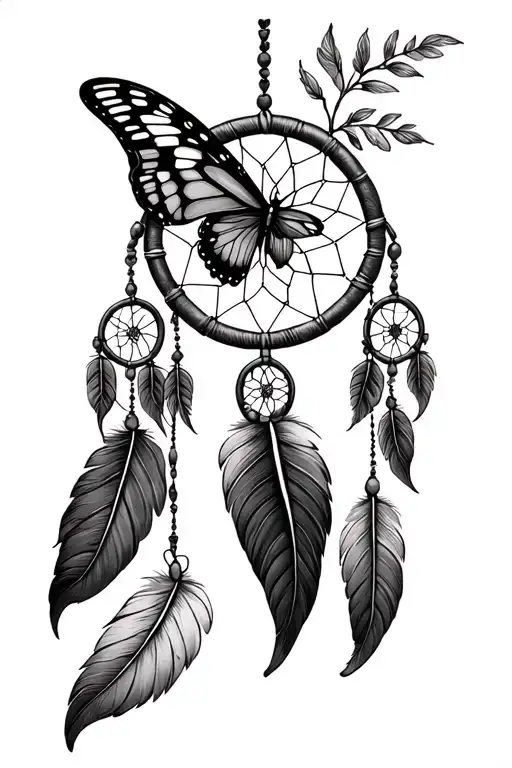 a dream catcher with a butterfly in the middle and a country effect tattoo design idea