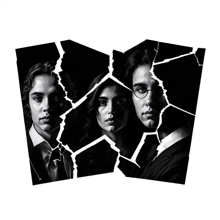 Broken family portrait tattoo design idea