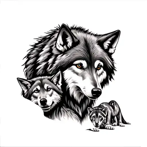 Mother Wolf And Cubs tattoo design idea