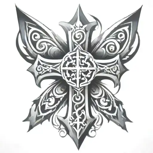 tribal tattoo with a cross tattoo design idea