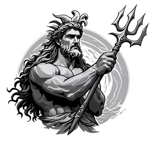Poseidon holding a trident tattoo design idea