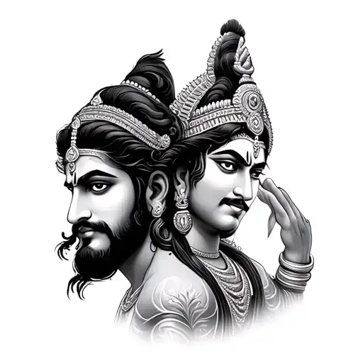 Krishna Arjun and Karn tattoo design idea