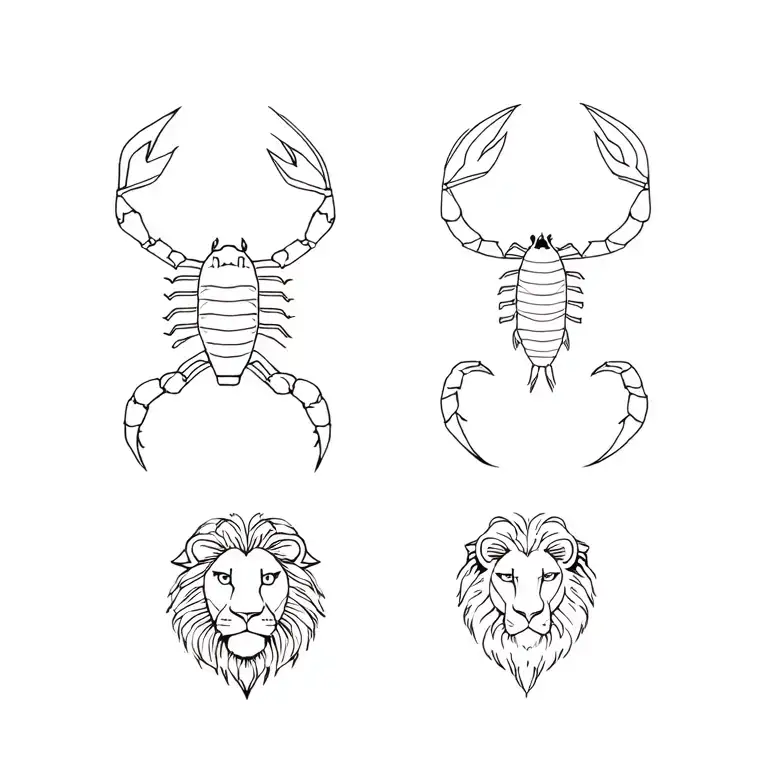 Libra, fish, scorpion and lion's zodiac sign tattoo design idea
