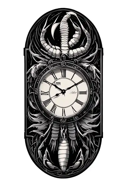 scorpion gemini taurus Aquarius zodiac sign clock tattoo design idea