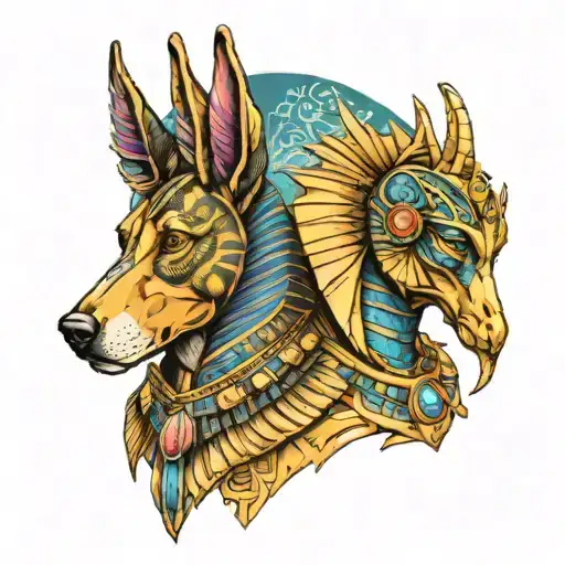 Egyptian gods basset and Anubis feminism colorful tattoo design idea