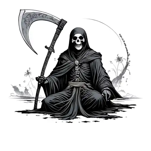 full body The Grim Reaper with scythe and knife tattoo design idea