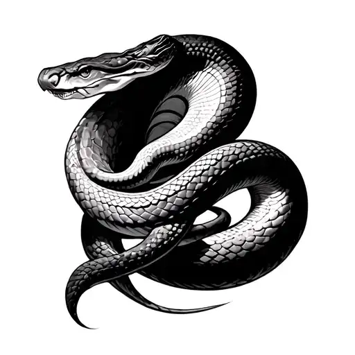 A snake slithering through a silky-looking ribbon, or coiled around a bedpost or crescent moon tattoo design idea