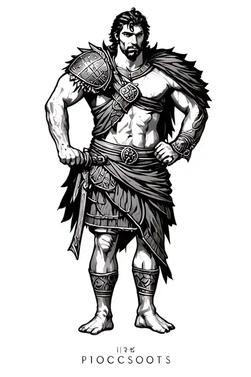 Roman gladiator standing triumphantly tattoo design idea