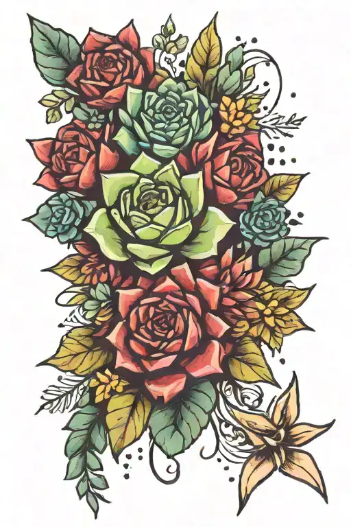 succulents and stars tattoo design idea