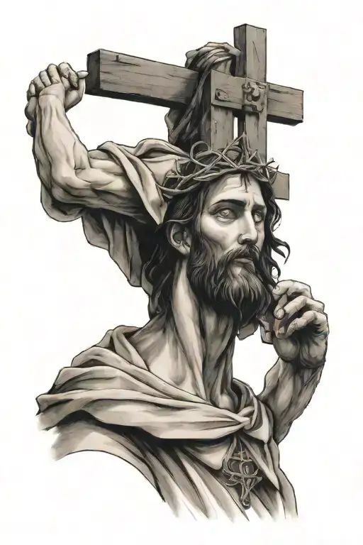 Jesus Christ carrying a cross tattoo design idea
