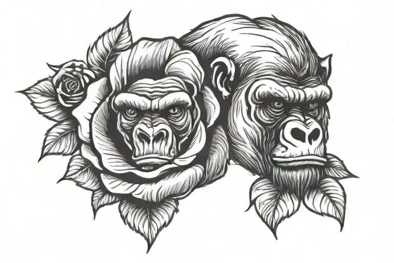 two rose wrapped one black one red with gorilla face  tattoo design idea