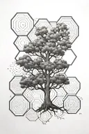 oak tree hexagons Fibonacci sequence tattoo design idea