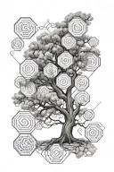 oak tree hexagons Fibonacci sequence tattoo design idea