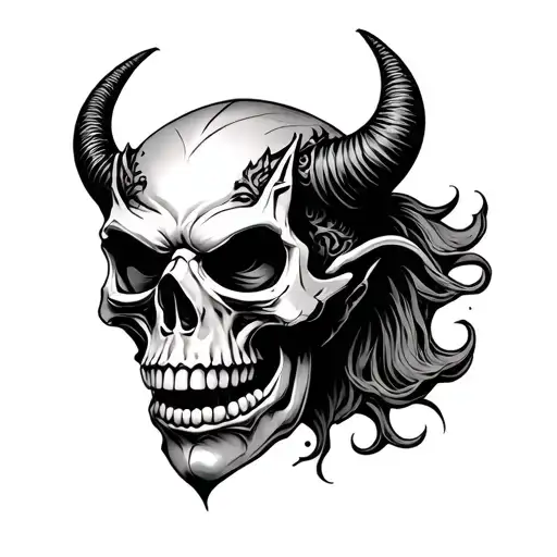 skull, oni demon mask tattoo design idea