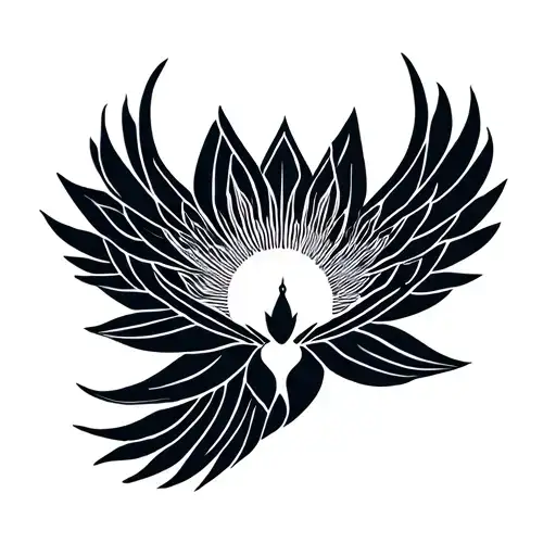 Phoenix coming out of a lotus flower that flies away to reach the sun tattoo design idea