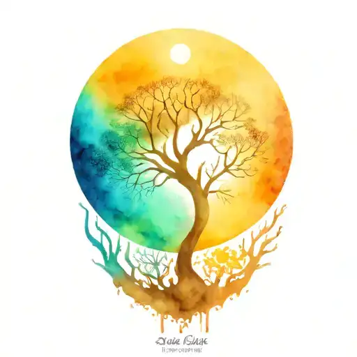 tree of life and sun and moon tattoo design idea