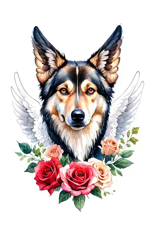 Roses, angel wings, dog paws, springs, wolf, evening red, nature, sketch design or realistic, tattoo tattoo design idea